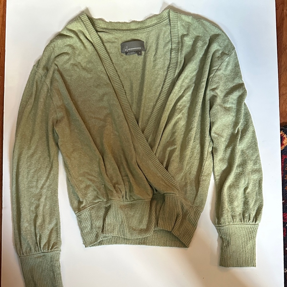 Anthropologie Olive V-Neck Sweater
